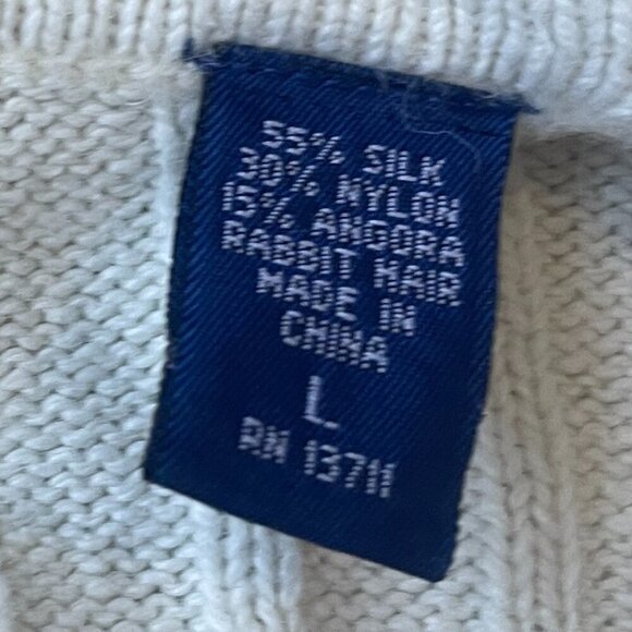 Karen Scott Cream Silk Angora Blend Cable Knit Cardigan Rhinestone Button - Picture 5 of 9